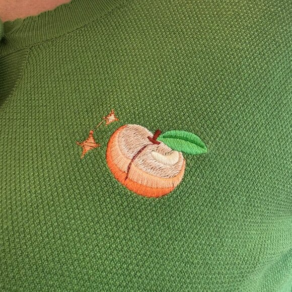 Unique Vintage Green Cardigan w/ Peach Embroidery – 2X/3X - Picture 2 of 11